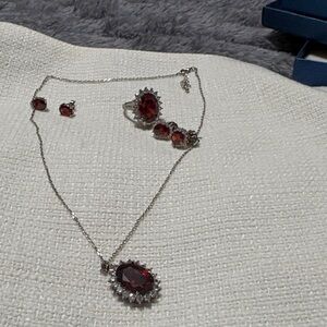 Elegant Silver and Red Jewelry Set